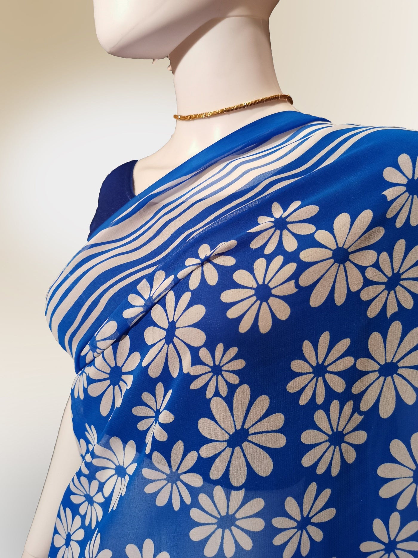 Saree in Blue with White Floral Print Indian Clothing in Denver, CO, Aurora, CO, Boulder, CO, Fort Collins, CO, Colorado Springs, CO, Parker, CO, Highlands Ranch, CO, Cherry Creek, CO, Centennial, CO, and Longmont, CO. NATIONWIDE SHIPPING USA- India Fashion X