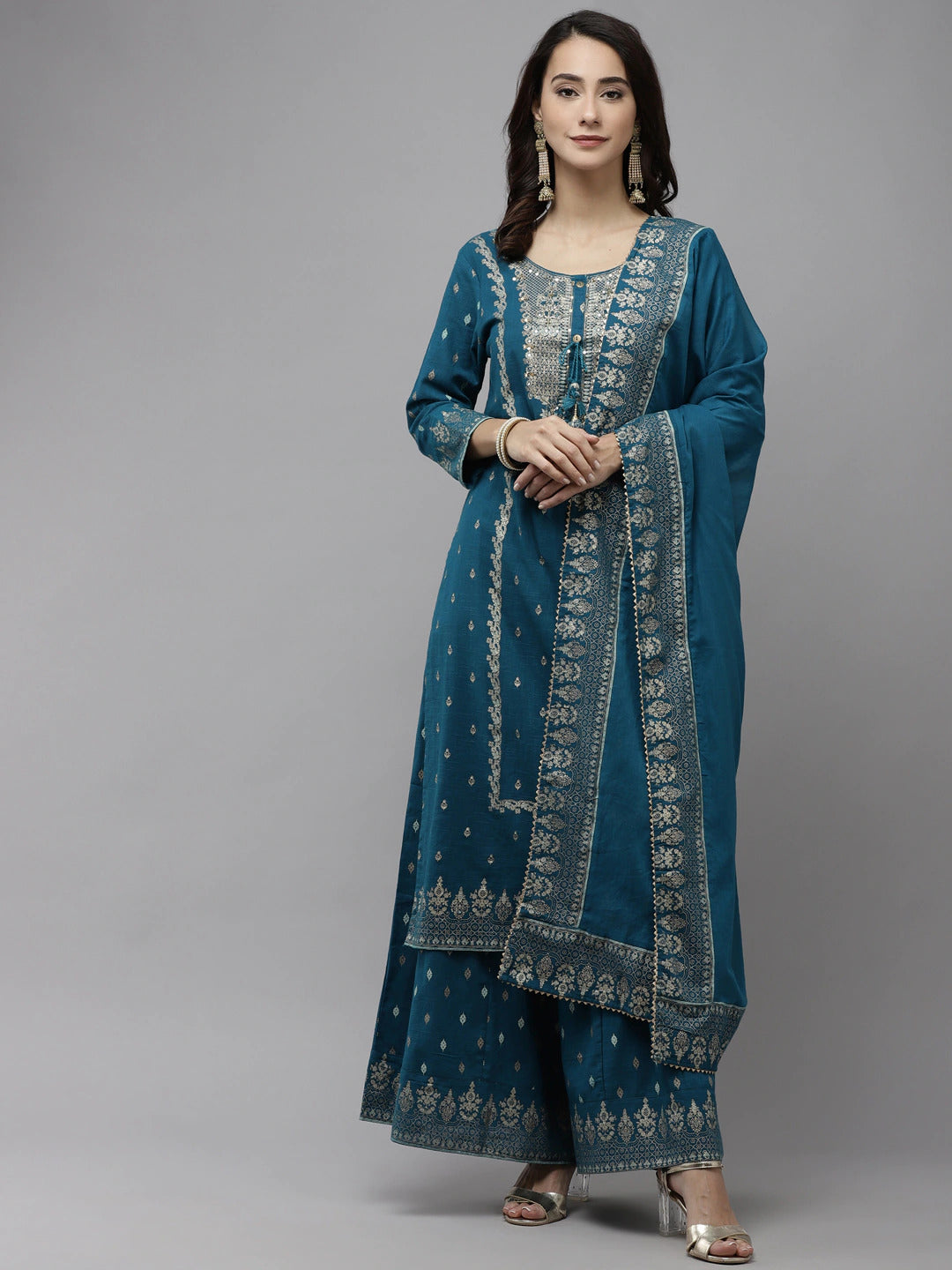 Teal Kurta Sharara Set - Indian Clothing in Denver, CO, Aurora, CO, Boulder, CO, Fort Collins, CO, Colorado Springs, CO, Parker, CO, Highlands Ranch, CO, Cherry Creek, CO, Centennial, CO, and Longmont, CO. Nationwide shipping USA - India Fashion X