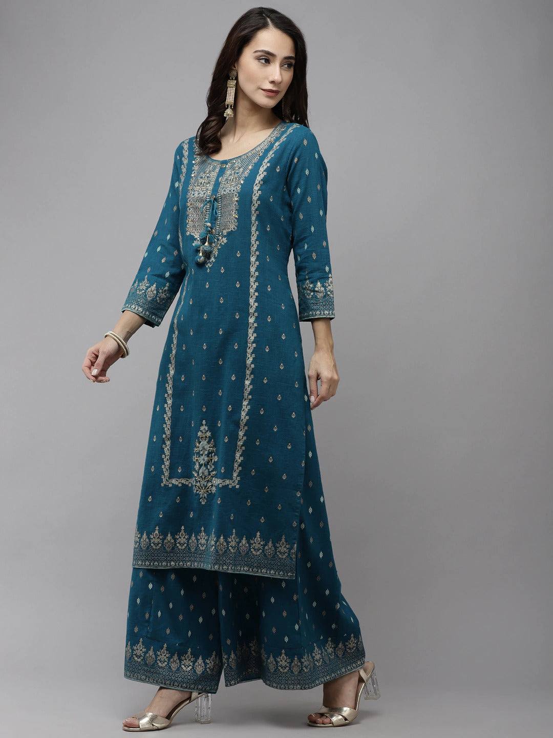 Teal Kurta Sharara Set - Indian Clothing in Denver, CO, Aurora, CO, Boulder, CO, Fort Collins, CO, Colorado Springs, CO, Parker, CO, Highlands Ranch, CO, Cherry Creek, CO, Centennial, CO, and Longmont, CO. Nationwide shipping USA - India Fashion X