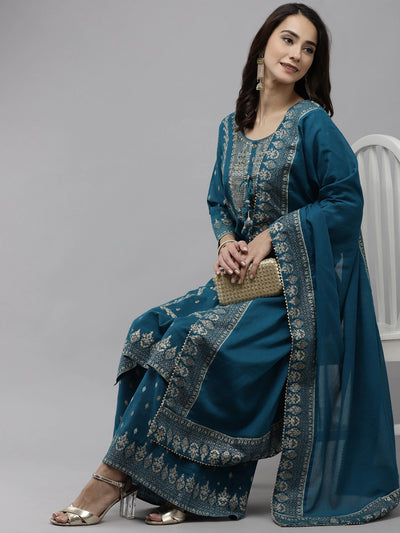 Teal Kurta Sharara Set - Indian Clothing in Denver, CO, Aurora, CO, Boulder, CO, Fort Collins, CO, Colorado Springs, CO, Parker, CO, Highlands Ranch, CO, Cherry Creek, CO, Centennial, CO, and Longmont, CO. Nationwide shipping USA - India Fashion X
