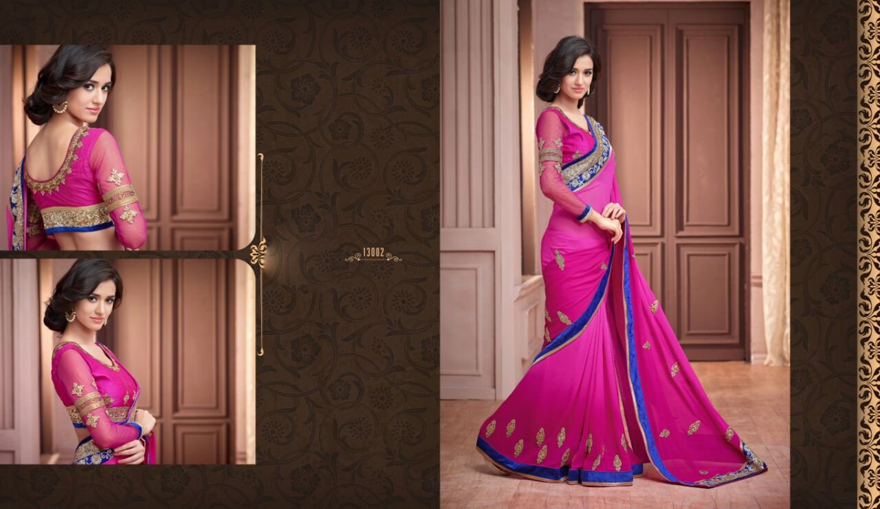 georgette saree in majanta and blue - Indian Clothing in Denver, CO, Aurora, CO, Boulder, CO, Fort Collins, CO, Colorado Springs, CO, Parker, CO, Highlands Ranch, CO, Cherry Creek, CO, Centennial, CO, and Longmont, CO. Nationwide shipping USA - India Fashion X