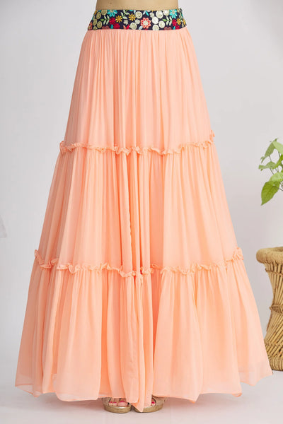 Peach Ruffle Lehenga Set Indian Clothing in Denver, CO, Aurora, CO, Boulder, CO, Fort Collins, CO, Colorado Springs, CO, Parker, CO, Highlands Ranch, CO, Cherry Creek, CO, Centennial, CO, and Longmont, CO. NATIONWIDE SHIPPING USA- India Fashion X