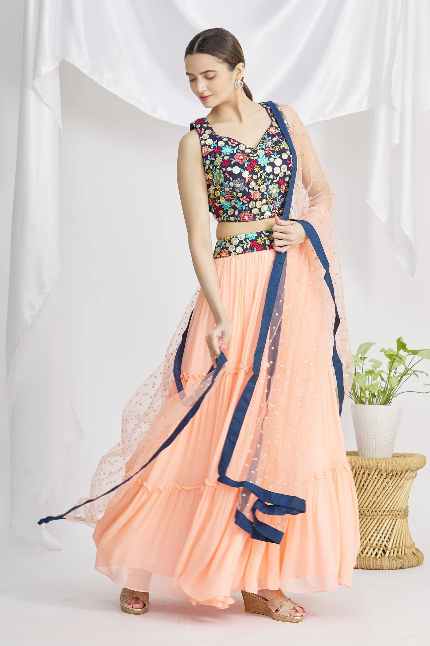 Peach Ruffle Lehenga Set Indian Clothing in Denver, CO, Aurora, CO, Boulder, CO, Fort Collins, CO, Colorado Springs, CO, Parker, CO, Highlands Ranch, CO, Cherry Creek, CO, Centennial, CO, and Longmont, CO. NATIONWIDE SHIPPING USA- India Fashion X