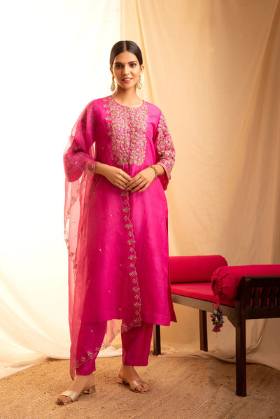 Pink Flared Kurta Set - Indian Clothing in Denver, CO, Aurora, CO, Boulder, CO, Fort Collins, CO, Colorado Springs, CO, Parker, CO, Highlands Ranch, CO, Cherry Creek, CO, Centennial, CO, and Longmont, CO. Nationwide shipping USA - India Fashion X