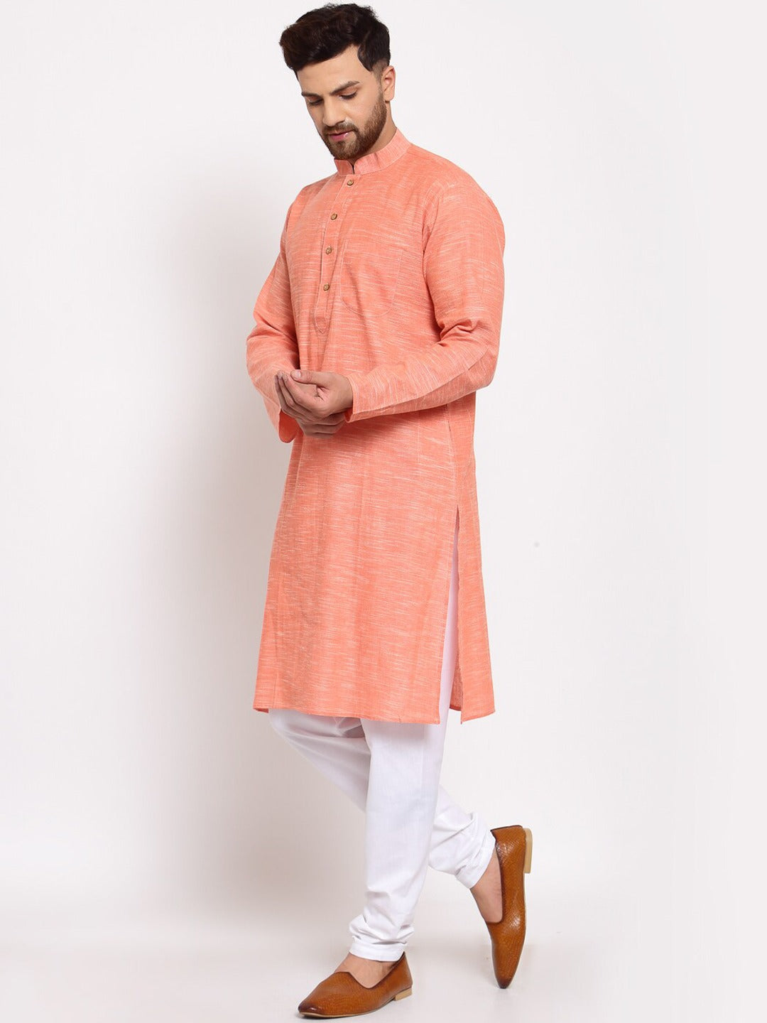 Orange Solid Cotton Kurta Indian Clothing in Denver, CO, Aurora, CO, Boulder, CO, Fort Collins, CO, Colorado Springs, CO, Parker, CO, Highlands Ranch, CO, Cherry Creek, CO, Centennial, CO, and Longmont, CO. NATIONWIDE SHIPPING USA- India Fashion X