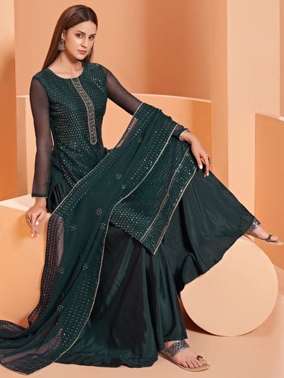 Green Sharara Suit - Indian Clothing in Denver, CO, Aurora, CO, Boulder, CO, Fort Collins, CO, Colorado Springs, CO, Parker, CO, Highlands Ranch, CO, Cherry Creek, CO, Centennial, CO, and Longmont, CO. Nationwide shipping USA - India Fashion X