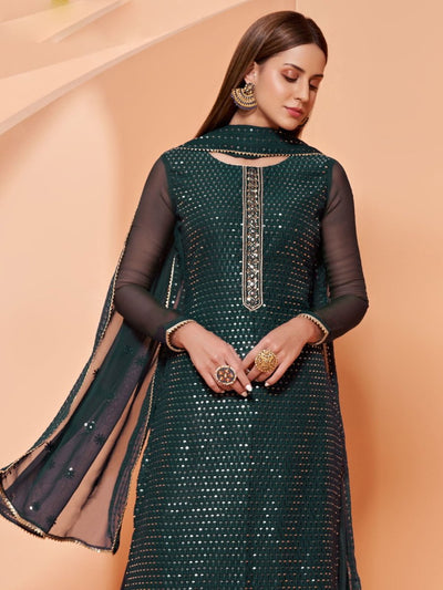 Green Sharara Suit - Indian Clothing in Denver, CO, Aurora, CO, Boulder, CO, Fort Collins, CO, Colorado Springs, CO, Parker, CO, Highlands Ranch, CO, Cherry Creek, CO, Centennial, CO, and Longmont, CO. Nationwide shipping USA - India Fashion X
