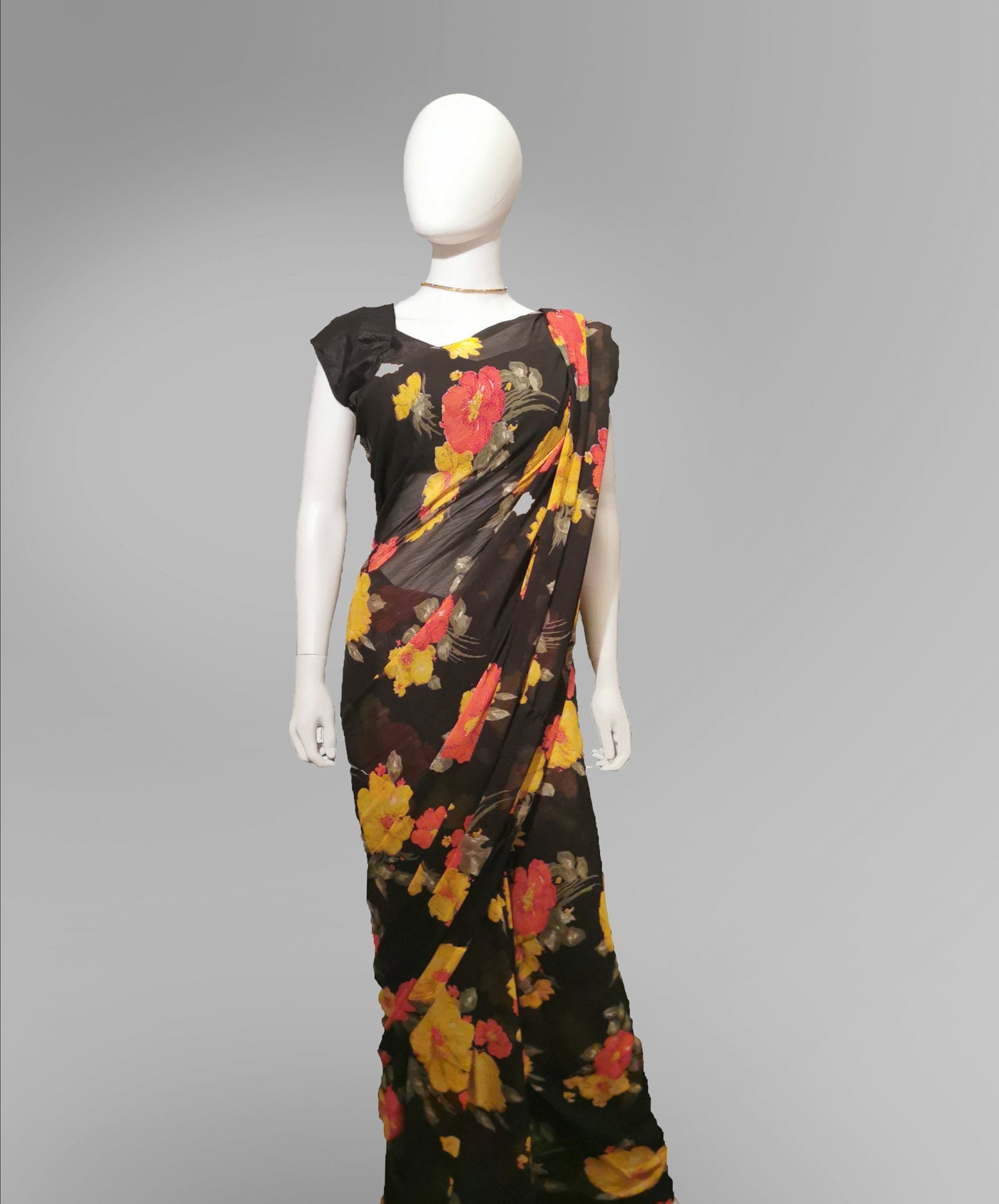 Saree in Black with Autumn Floral Print Indian Clothing in Denver, CO, Aurora, CO, Boulder, CO, Fort Collins, CO, Colorado Springs, CO, Parker, CO, Highlands Ranch, CO, Cherry Creek, CO, Centennial, CO, and Longmont, CO. NATIONWIDE SHIPPING USA- India Fashion X