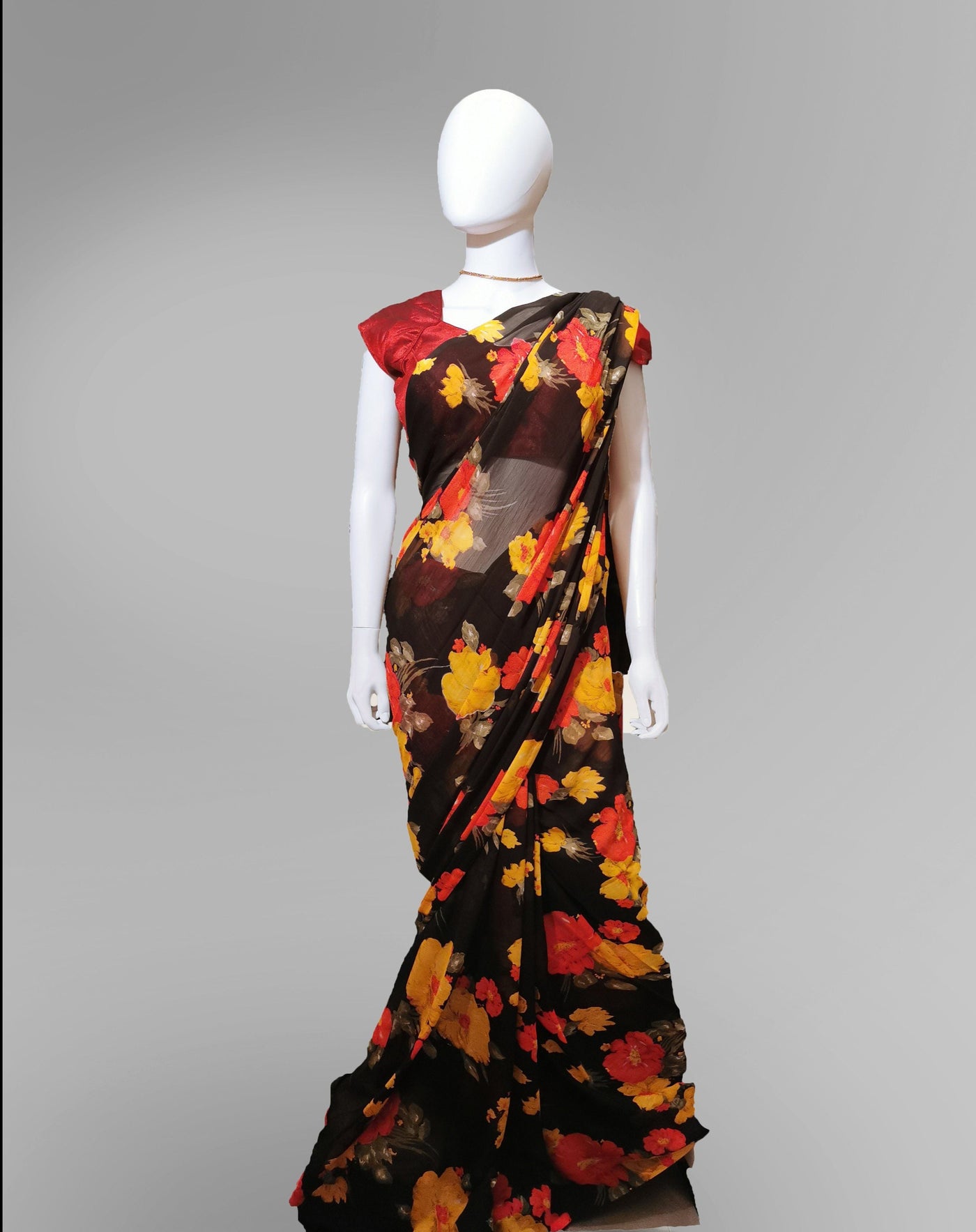 Saree in Black with Autumn Floral Print Indian Clothing in Denver, CO, Aurora, CO, Boulder, CO, Fort Collins, CO, Colorado Springs, CO, Parker, CO, Highlands Ranch, CO, Cherry Creek, CO, Centennial, CO, and Longmont, CO. NATIONWIDE SHIPPING USA- India Fashion X