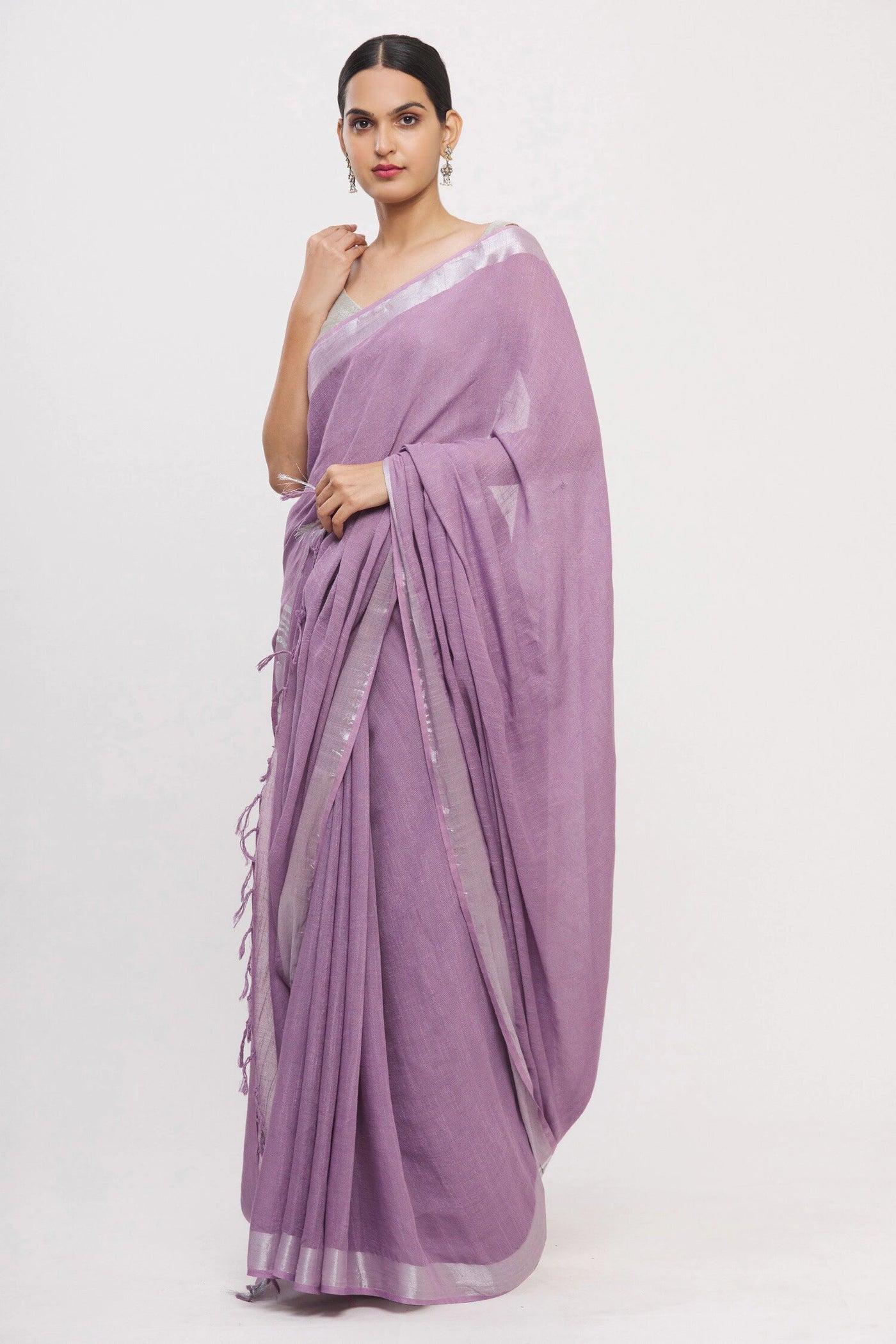 Purple Linen Blend Saree - Indian Clothing in Denver, CO, Aurora, CO, Boulder, CO, Fort Collins, CO, Colorado Springs, CO, Parker, CO, Highlands Ranch, CO, Cherry Creek, CO, Centennial, CO, and Longmont, CO. Nationwide shipping USA - India Fashion X