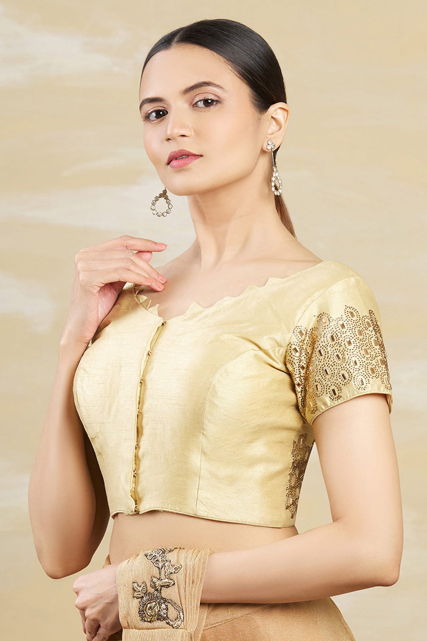 Gold Embellished Saree Blouse - Indian Clothing in Denver, CO, Aurora, CO, Boulder, CO, Fort Collins, CO, Colorado Springs, CO, Parker, CO, Highlands Ranch, CO, Cherry Creek, CO, Centennial, CO, and Longmont, CO. Nationwide shipping USA - India Fashion X