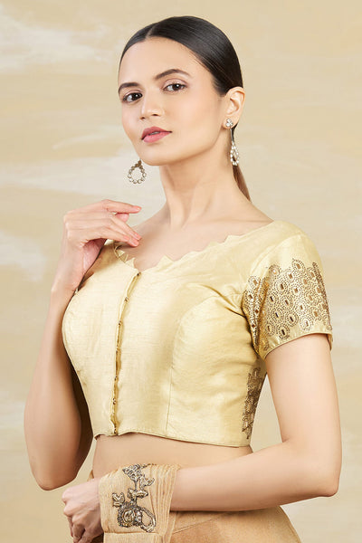 Gold Embellished Saree Blouse - Indian Clothing in Denver, CO, Aurora, CO, Boulder, CO, Fort Collins, CO, Colorado Springs, CO, Parker, CO, Highlands Ranch, CO, Cherry Creek, CO, Centennial, CO, and Longmont, CO. Nationwide shipping USA - India Fashion X