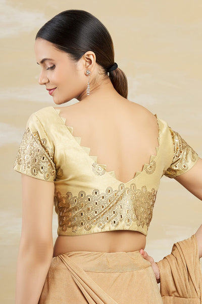 Gold Embellished Saree Blouse - Indian Clothing in Denver, CO, Aurora, CO, Boulder, CO, Fort Collins, CO, Colorado Springs, CO, Parker, CO, Highlands Ranch, CO, Cherry Creek, CO, Centennial, CO, and Longmont, CO. Nationwide shipping USA - India Fashion X