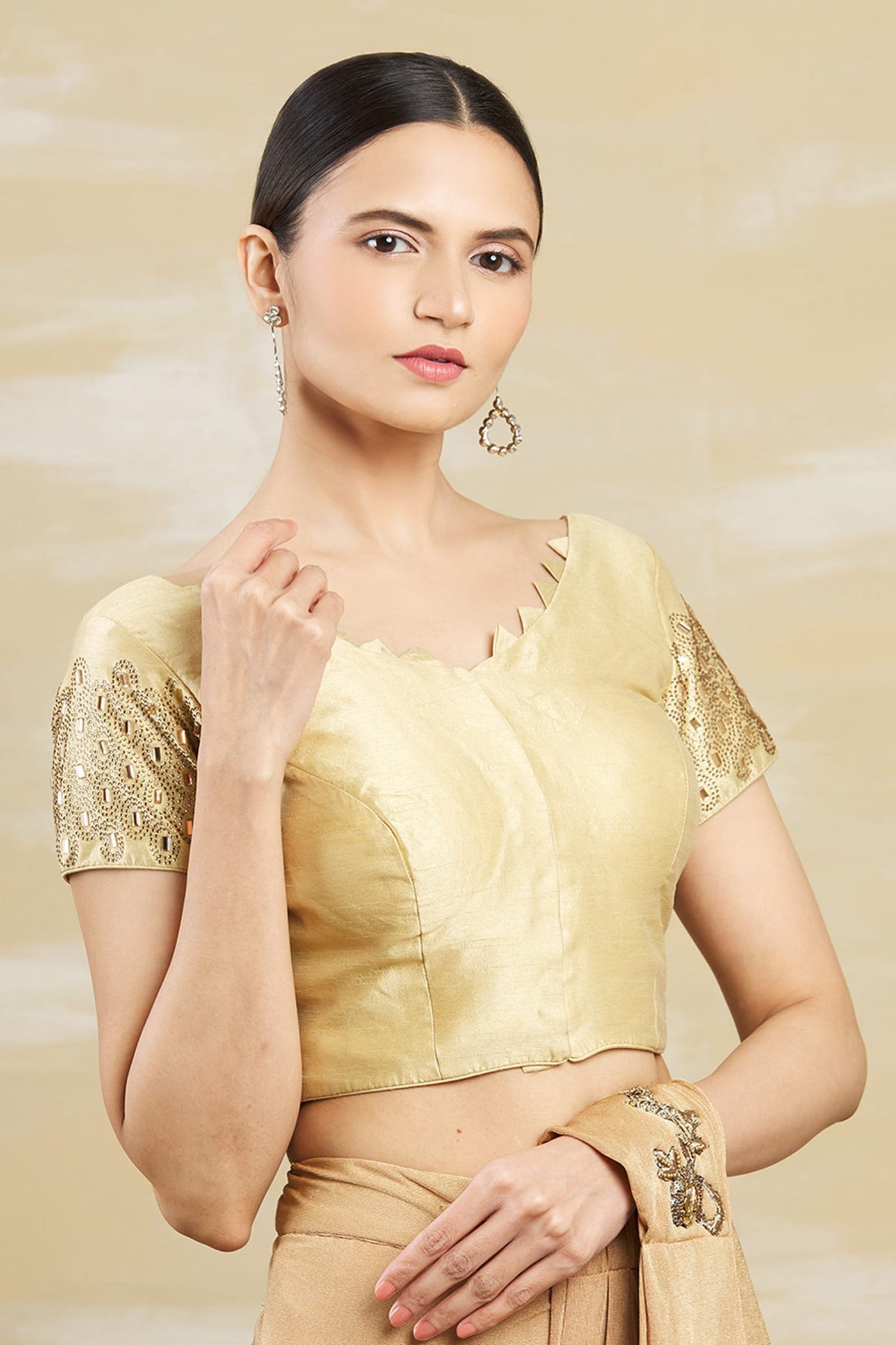 Gold Embellished Saree Blouse - Indian Clothing in Denver, CO, Aurora, CO, Boulder, CO, Fort Collins, CO, Colorado Springs, CO, Parker, CO, Highlands Ranch, CO, Cherry Creek, CO, Centennial, CO, and Longmont, CO. Nationwide shipping USA - India Fashion X