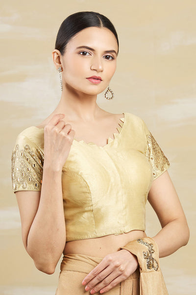 Gold Embellished Saree Blouse - Indian Clothing in Denver, CO, Aurora, CO, Boulder, CO, Fort Collins, CO, Colorado Springs, CO, Parker, CO, Highlands Ranch, CO, Cherry Creek, CO, Centennial, CO, and Longmont, CO. Nationwide shipping USA - India Fashion X