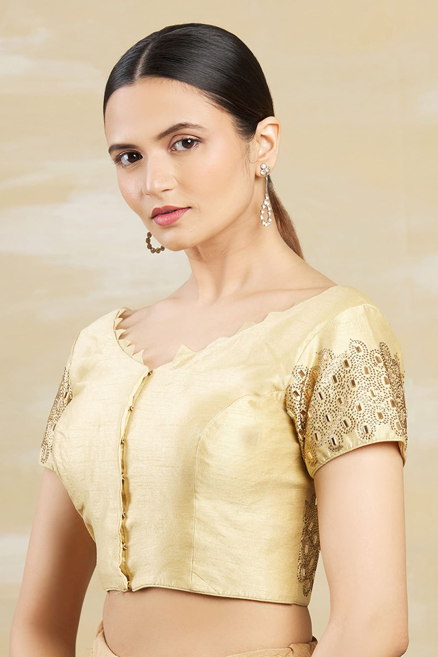 Gold Embellished Saree Blouse - Indian Clothing in Denver, CO, Aurora, CO, Boulder, CO, Fort Collins, CO, Colorado Springs, CO, Parker, CO, Highlands Ranch, CO, Cherry Creek, CO, Centennial, CO, and Longmont, CO. Nationwide shipping USA - India Fashion X
