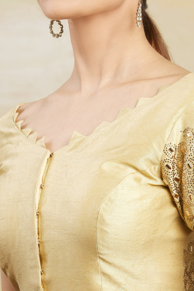 Gold Embellished Saree Blouse - Indian Clothing in Denver, CO, Aurora, CO, Boulder, CO, Fort Collins, CO, Colorado Springs, CO, Parker, CO, Highlands Ranch, CO, Cherry Creek, CO, Centennial, CO, and Longmont, CO. Nationwide shipping USA - India Fashion X