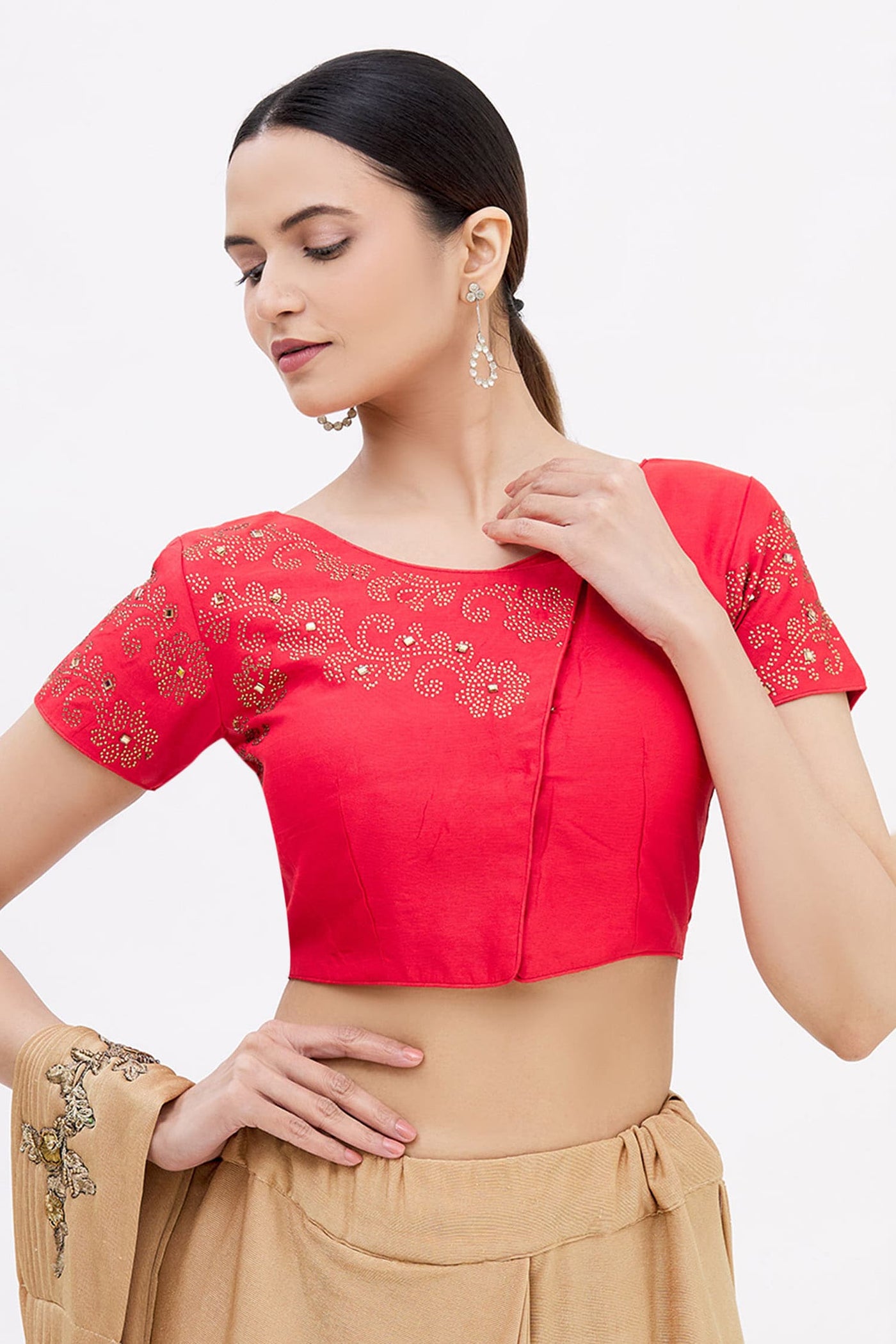 Red Embellished Saree Blouse - Indian Clothing in Denver, CO, Aurora, CO, Boulder, CO, Fort Collins, CO, Colorado Springs, CO, Parker, CO, Highlands Ranch, CO, Cherry Creek, CO, Centennial, CO, and Longmont, CO. Nationwide shipping USA - India Fashion X