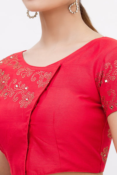 Red Embellished Saree Blouse - Indian Clothing in Denver, CO, Aurora, CO, Boulder, CO, Fort Collins, CO, Colorado Springs, CO, Parker, CO, Highlands Ranch, CO, Cherry Creek, CO, Centennial, CO, and Longmont, CO. Nationwide shipping USA - India Fashion X