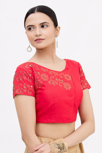 Red Embellished Saree Blouse - Indian Clothing in Denver, CO, Aurora, CO, Boulder, CO, Fort Collins, CO, Colorado Springs, CO, Parker, CO, Highlands Ranch, CO, Cherry Creek, CO, Centennial, CO, and Longmont, CO. Nationwide shipping USA - India Fashion X