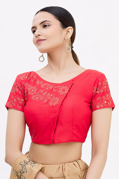 Red Embellished Saree Blouse - Indian Clothing in Denver, CO, Aurora, CO, Boulder, CO, Fort Collins, CO, Colorado Springs, CO, Parker, CO, Highlands Ranch, CO, Cherry Creek, CO, Centennial, CO, and Longmont, CO. Nationwide shipping USA - India Fashion X