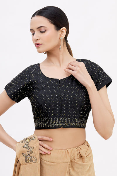 Black Swarovski Saree Blouse Indian Clothing in Denver, CO, Aurora, CO, Boulder, CO, Fort Collins, CO, Colorado Springs, CO, Parker, CO, Highlands Ranch, CO, Cherry Creek, CO, Centennial, CO, and Longmont, CO. NATIONWIDE SHIPPING USA- India Fashion X