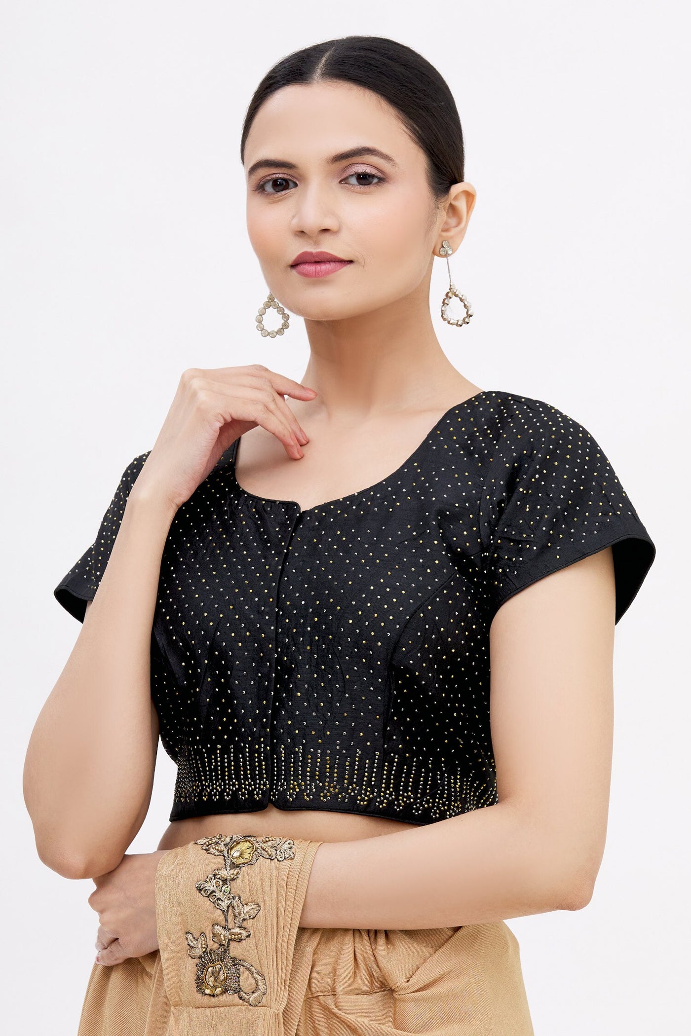 Black Swarovski Saree Blouse Indian Clothing in Denver, CO, Aurora, CO, Boulder, CO, Fort Collins, CO, Colorado Springs, CO, Parker, CO, Highlands Ranch, CO, Cherry Creek, CO, Centennial, CO, and Longmont, CO. NATIONWIDE SHIPPING USA- India Fashion X