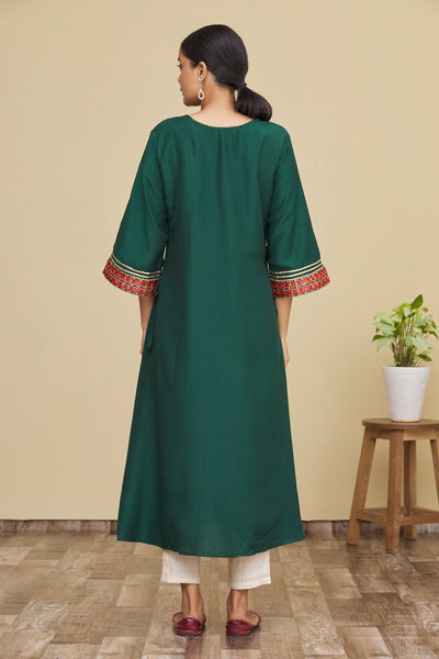 Green Geometric Print Kurta - Indian Clothing in Denver, CO, Aurora, CO, Boulder, CO, Fort Collins, CO, Colorado Springs, CO, Parker, CO, Highlands Ranch, CO, Cherry Creek, CO, Centennial, CO, and Longmont, CO. Nationwide shipping USA - India Fashion X