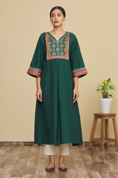Green Geometric Print Kurta - Indian Clothing in Denver, CO, Aurora, CO, Boulder, CO, Fort Collins, CO, Colorado Springs, CO, Parker, CO, Highlands Ranch, CO, Cherry Creek, CO, Centennial, CO, and Longmont, CO. Nationwide shipping USA - India Fashion X