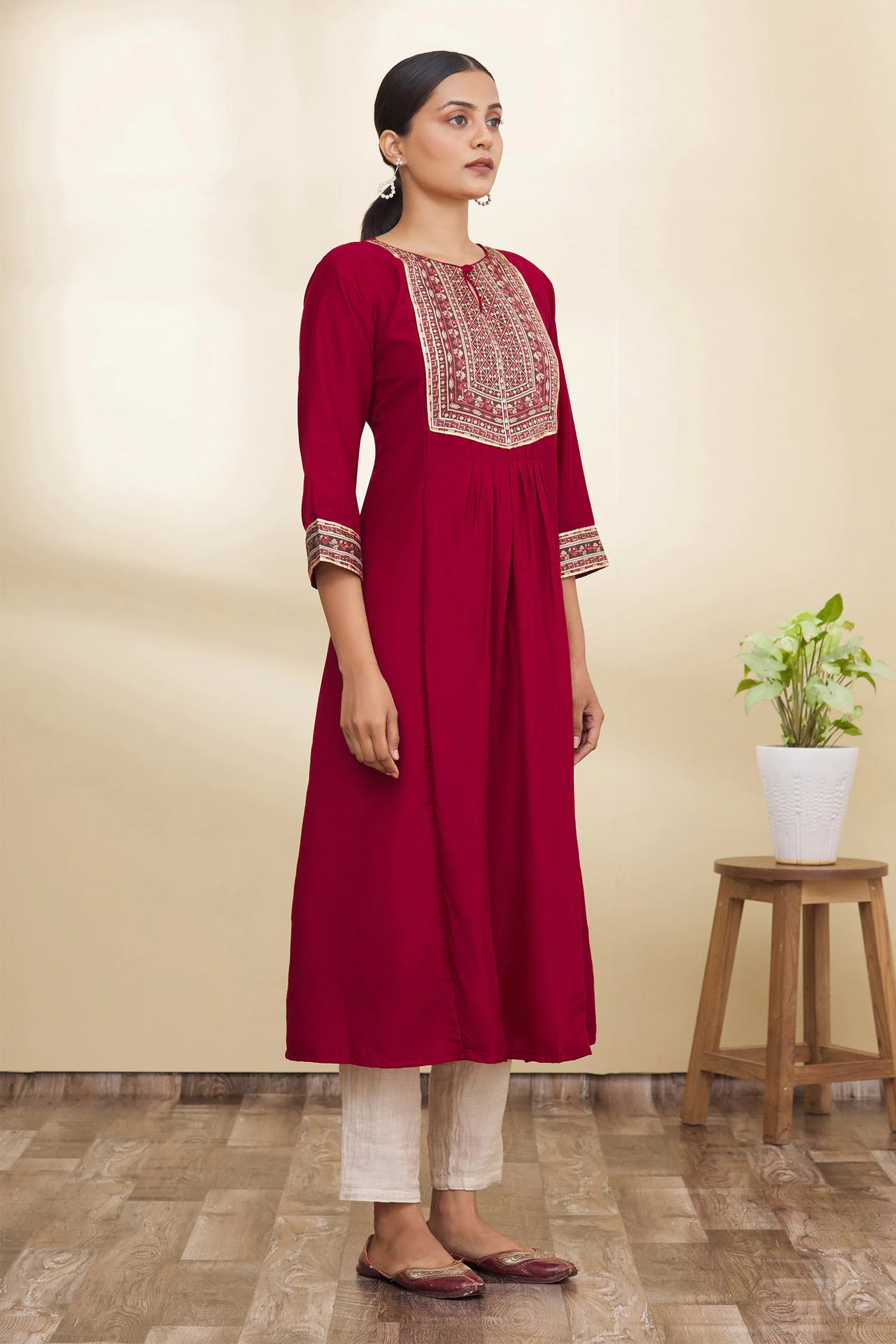 Maroon Floral Design Kurta - Indian Clothing in Denver, CO, Aurora, CO, Boulder, CO, Fort Collins, CO, Colorado Springs, CO, Parker, CO, Highlands Ranch, CO, Cherry Creek, CO, Centennial, CO, and Longmont, CO. Nationwide shipping USA - India Fashion X