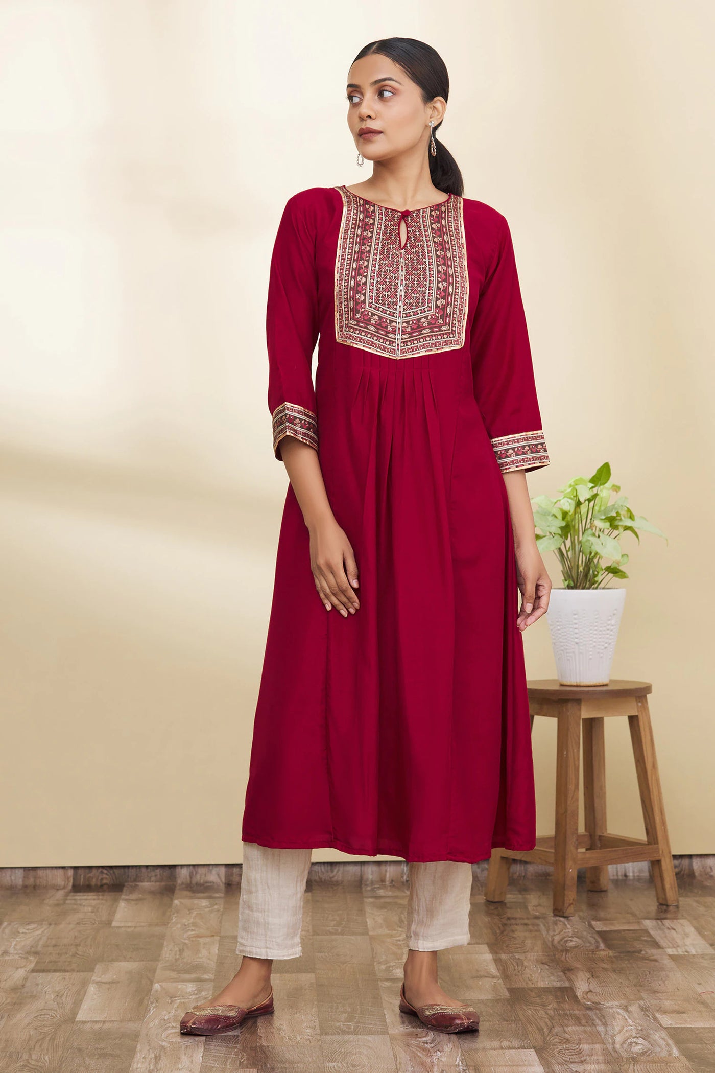 Maroon Floral Design Kurta - Indian Clothing in Denver, CO, Aurora, CO, Boulder, CO, Fort Collins, CO, Colorado Springs, CO, Parker, CO, Highlands Ranch, CO, Cherry Creek, CO, Centennial, CO, and Longmont, CO. Nationwide shipping USA - India Fashion X