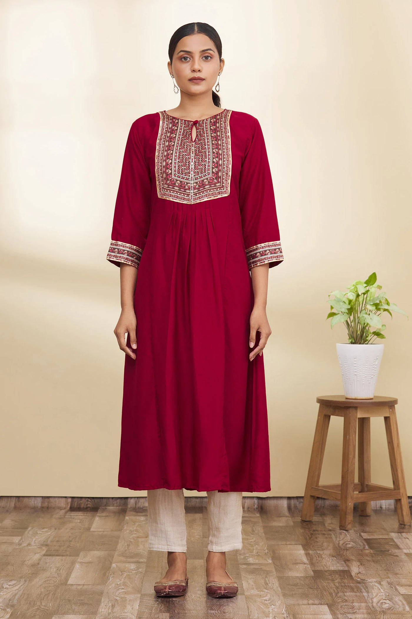 Maroon Floral Design Kurta - Indian Clothing in Denver, CO, Aurora, CO, Boulder, CO, Fort Collins, CO, Colorado Springs, CO, Parker, CO, Highlands Ranch, CO, Cherry Creek, CO, Centennial, CO, and Longmont, CO. Nationwide shipping USA - India Fashion X