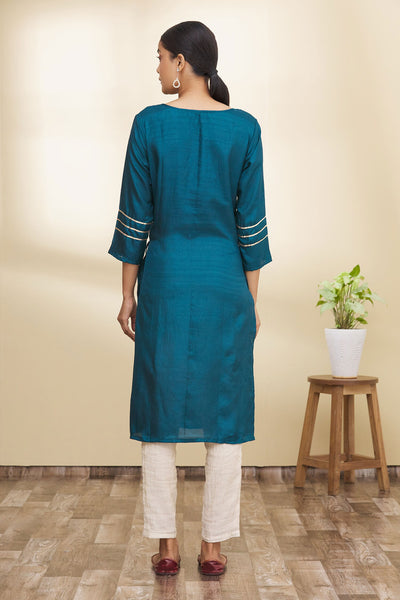 Blue Floral Design Kurta - Indian Clothing in Denver, CO, Aurora, CO, Boulder, CO, Fort Collins, CO, Colorado Springs, CO, Parker, CO, Highlands Ranch, CO, Cherry Creek, CO, Centennial, CO, and Longmont, CO. Nationwide shipping USA - India Fashion X