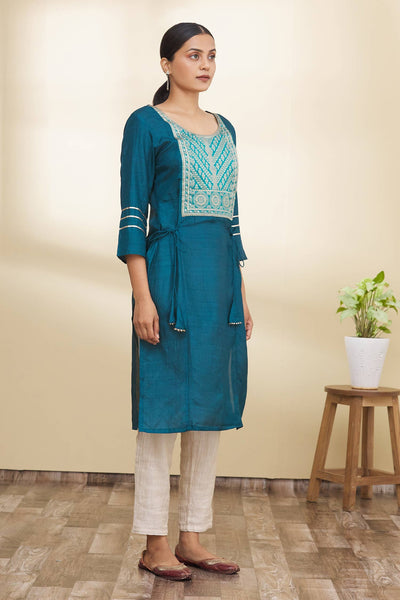 Blue Floral Design Kurta - Indian Clothing in Denver, CO, Aurora, CO, Boulder, CO, Fort Collins, CO, Colorado Springs, CO, Parker, CO, Highlands Ranch, CO, Cherry Creek, CO, Centennial, CO, and Longmont, CO. Nationwide shipping USA - India Fashion X