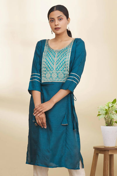 Blue Floral Design Kurta - Indian Clothing in Denver, CO, Aurora, CO, Boulder, CO, Fort Collins, CO, Colorado Springs, CO, Parker, CO, Highlands Ranch, CO, Cherry Creek, CO, Centennial, CO, and Longmont, CO. Nationwide shipping USA - India Fashion X
