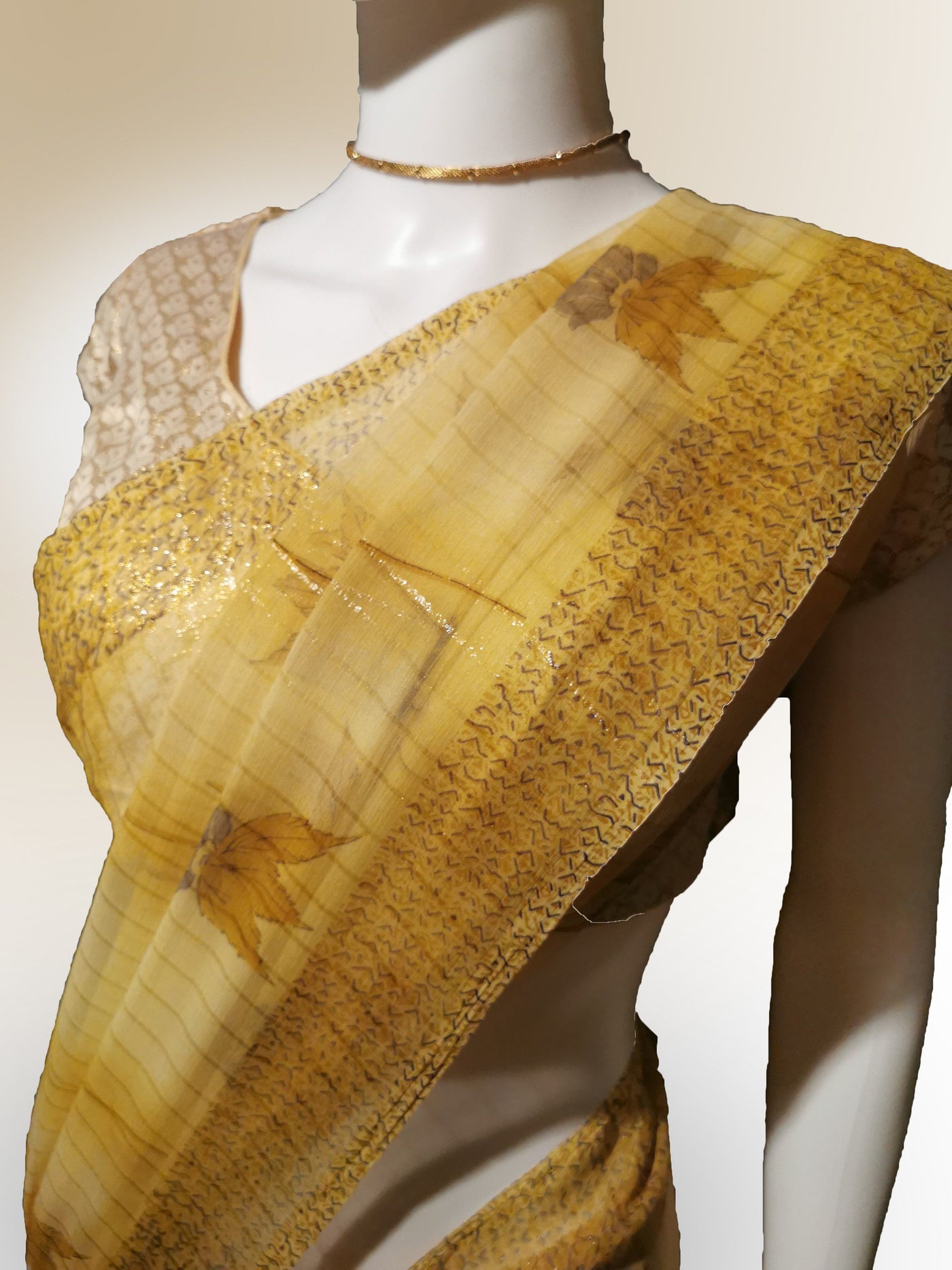Saree in Golden Yellow with Brushed Floral Print Indian Clothing in Denver, CO, Aurora, CO, Boulder, CO, Fort Collins, CO, Colorado Springs, CO, Parker, CO, Highlands Ranch, CO, Cherry Creek, CO, Centennial, CO, and Longmont, CO. NATIONWIDE SHIPPING USA- India Fashion X