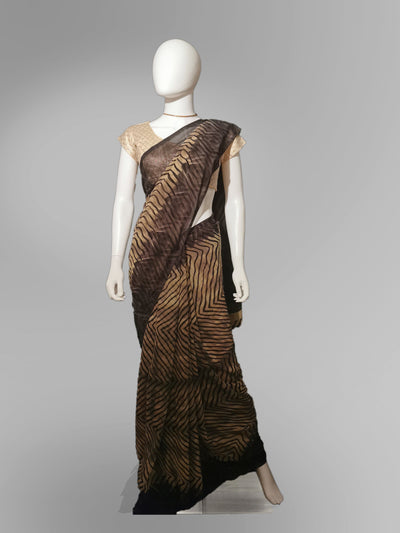 Saree in Coffee Brown with Striped Print Design Indian Clothing in Denver, CO, Aurora, CO, Boulder, CO, Fort Collins, CO, Colorado Springs, CO, Parker, CO, Highlands Ranch, CO, Cherry Creek, CO, Centennial, CO, and Longmont, CO. NATIONWIDE SHIPPING USA- India Fashion X