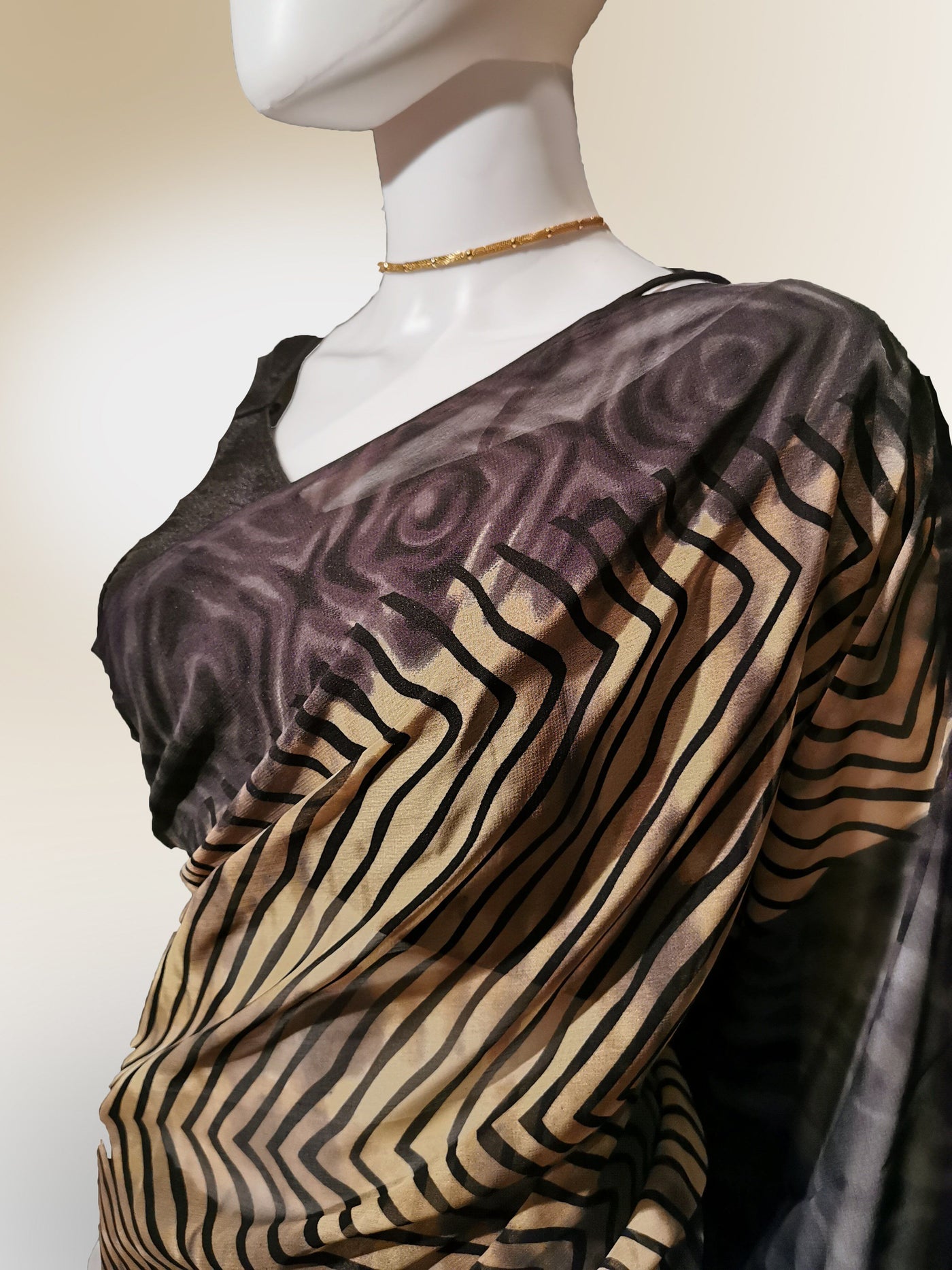 Saree in Coffee Brown with Striped Print Design Indian Clothing in Denver, CO, Aurora, CO, Boulder, CO, Fort Collins, CO, Colorado Springs, CO, Parker, CO, Highlands Ranch, CO, Cherry Creek, CO, Centennial, CO, and Longmont, CO. NATIONWIDE SHIPPING USA- India Fashion X