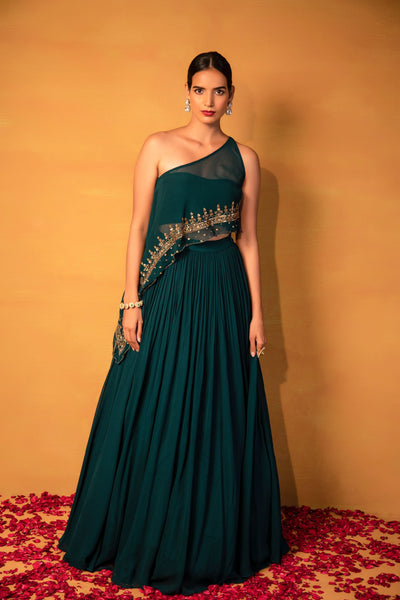 Emerald Cape Skirt Set - Indian Clothing in Denver, CO, Aurora, CO, Boulder, CO, Fort Collins, CO, Colorado Springs, CO, Parker, CO, Highlands Ranch, CO, Cherry Creek, CO, Centennial, CO, and Longmont, CO. Nationwide shipping USA - India Fashion X