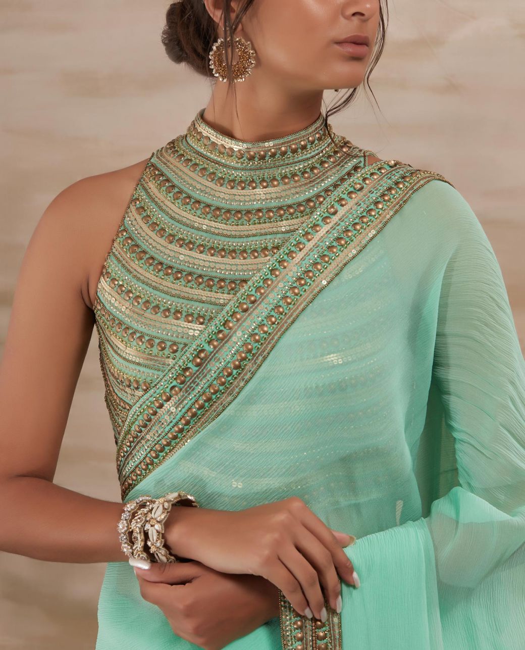 Aqua Metal Stud Saree - Indian Clothing in Denver, CO, Aurora, CO, Boulder, CO, Fort Collins, CO, Colorado Springs, CO, Parker, CO, Highlands Ranch, CO, Cherry Creek, CO, Centennial, CO, and Longmont, CO. Nationwide shipping USA - India Fashion X
