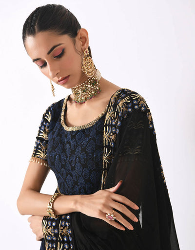 Black-Blue Bordered Anarkali - Indian Clothing in Denver, CO, Aurora, CO, Boulder, CO, Fort Collins, CO, Colorado Springs, CO, Parker, CO, Highlands Ranch, CO, Cherry Creek, CO, Centennial, CO, and Longmont, CO. Nationwide shipping USA - India Fashion X
