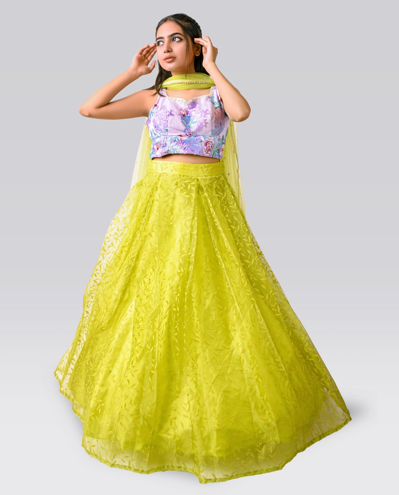 Leafy Lehenga in Yellow - Indian Clothing in Denver, CO, Aurora, CO, Boulder, CO, Fort Collins, CO, Colorado Springs, CO, Parker, CO, Highlands Ranch, CO, Cherry Creek, CO, Centennial, CO, and Longmont, CO. Nationwide shipping USA - India Fashion X