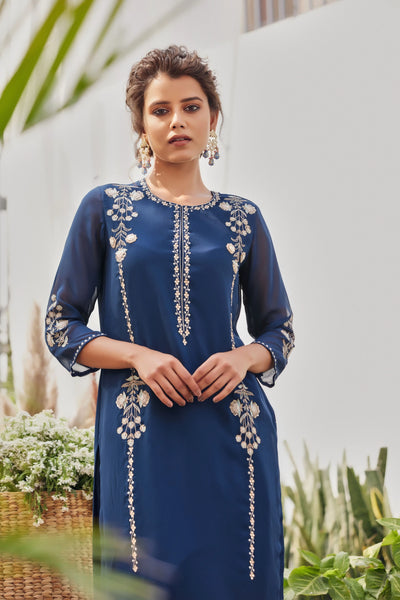 Navy blue kurta set - Indian Clothing in Denver, CO, Aurora, CO, Boulder, CO, Fort Collins, CO, Colorado Springs, CO, Parker, CO, Highlands Ranch, CO, Cherry Creek, CO, Centennial, CO, and Longmont, CO. Nationwide shipping USA - India Fashion X