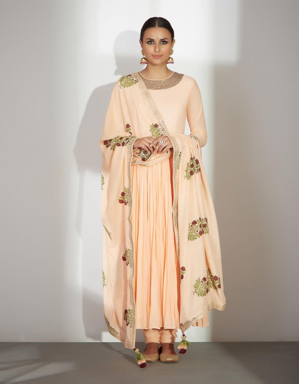 Peach Embroidered Anarkali Set - Indian Clothing in Denver, CO, Aurora, CO, Boulder, CO, Fort Collins, CO, Colorado Springs, CO, Parker, CO, Highlands Ranch, CO, Cherry Creek, CO, Centennial, CO, and Longmont, CO. Nationwide shipping USA - India Fashion X