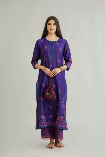 Purple Crushed Silk Kurta Set - Indian Clothing in Denver, CO, Aurora, CO, Boulder, CO, Fort Collins, CO, Colorado Springs, CO, Parker, CO, Highlands Ranch, CO, Cherry Creek, CO, Centennial, CO, and Longmont, CO. Nationwide shipping USA - India Fashion X