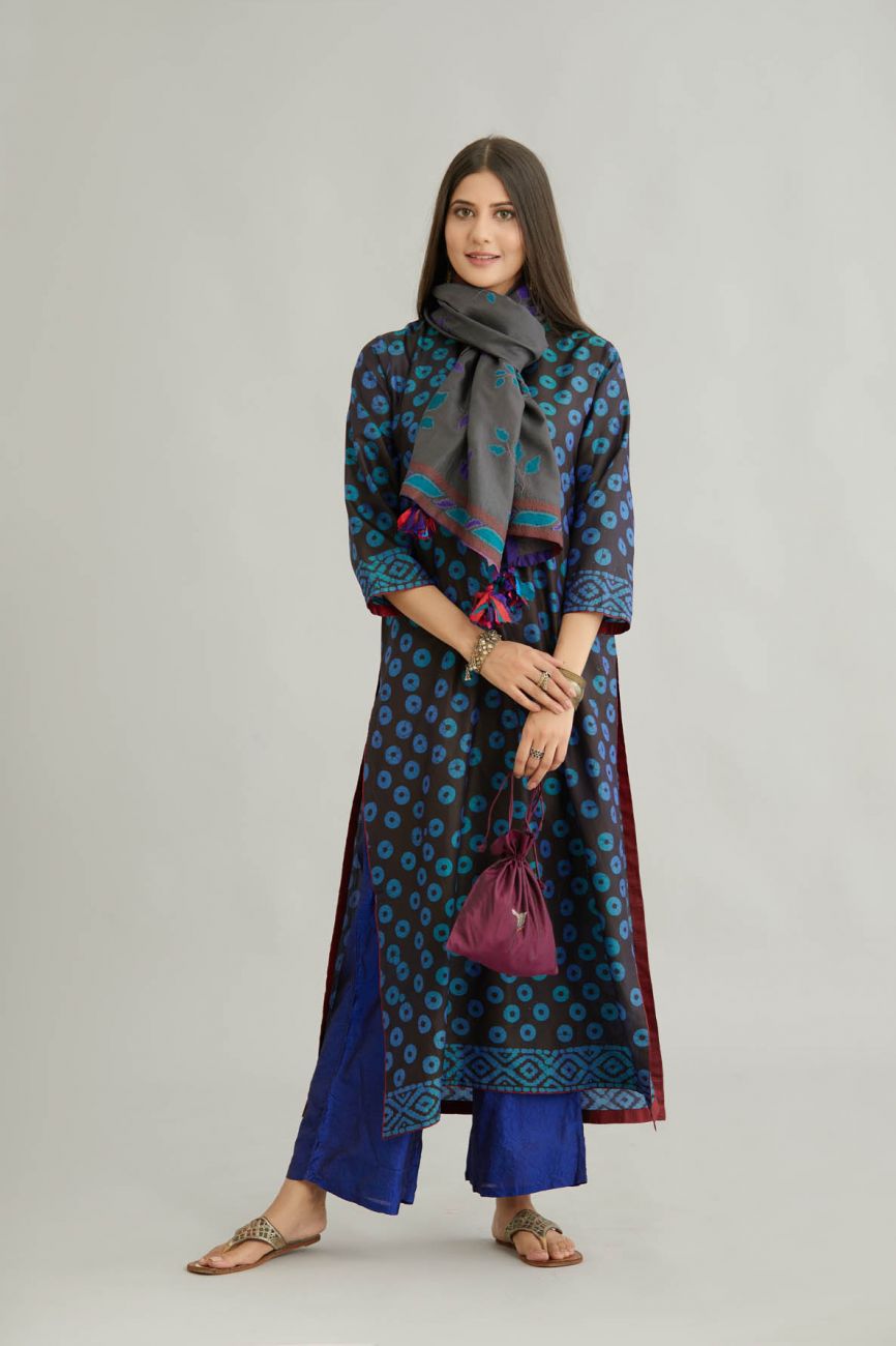 Blue Printed Silk Kurta Set - Indian Clothing in Denver, CO, Aurora, CO, Boulder, CO, Fort Collins, CO, Colorado Springs, CO, Parker, CO, Highlands Ranch, CO, Cherry Creek, CO, Centennial, CO, and Longmont, CO. Nationwide shipping USA - India Fashion X