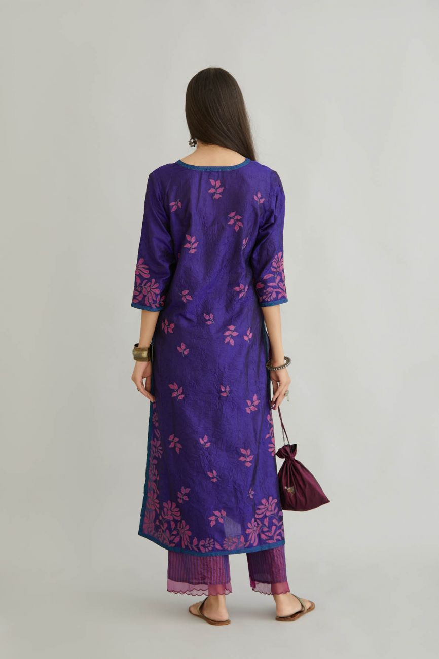 Purple Crushed Silk Kurta Set - Indian Clothing in Denver, CO, Aurora, CO, Boulder, CO, Fort Collins, CO, Colorado Springs, CO, Parker, CO, Highlands Ranch, CO, Cherry Creek, CO, Centennial, CO, and Longmont, CO. Nationwide shipping USA - India Fashion X