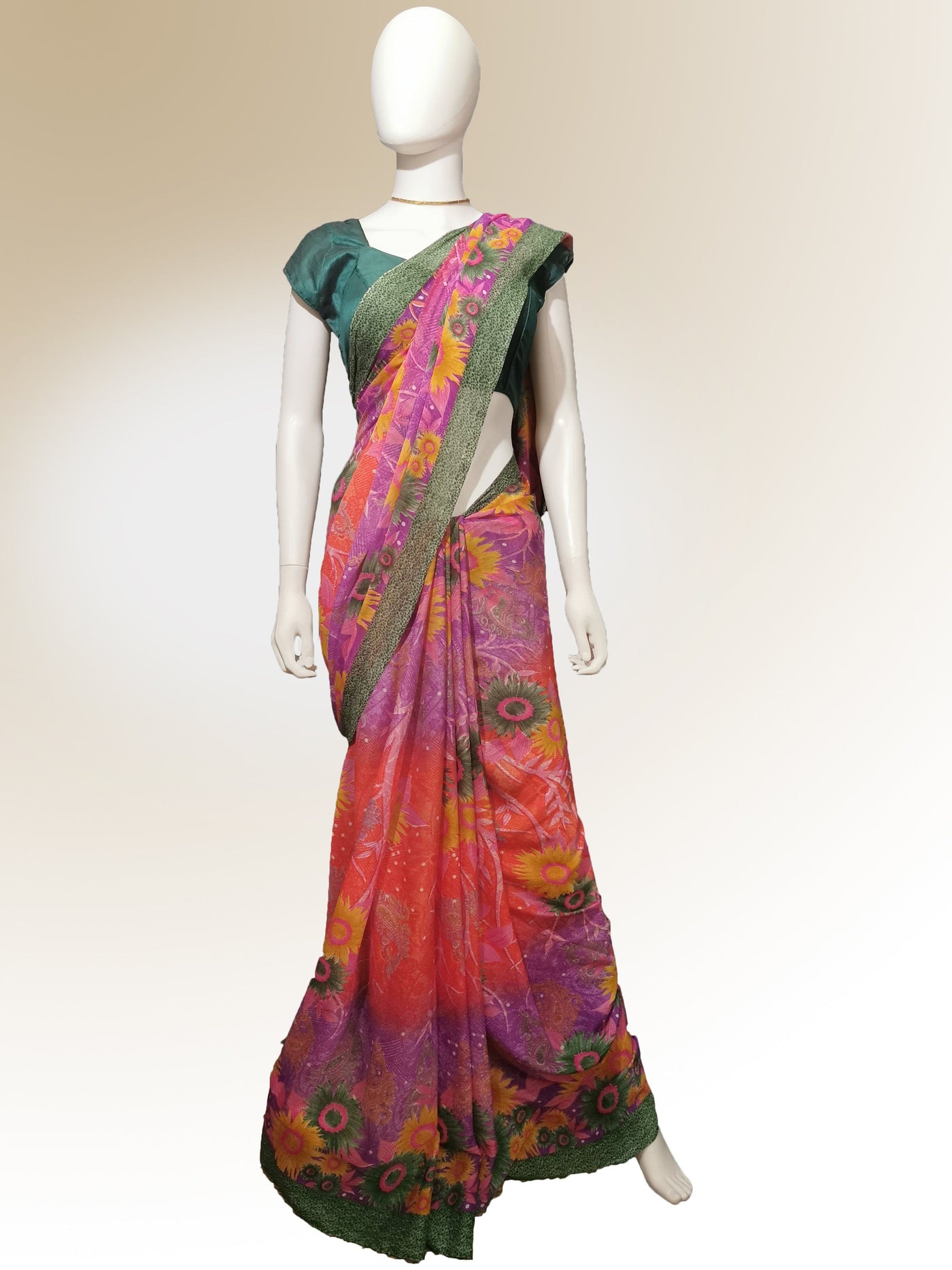 Saree in Tropical Floral Motif Indian Clothing in Denver, CO, Aurora, CO, Boulder, CO, Fort Collins, CO, Colorado Springs, CO, Parker, CO, Highlands Ranch, CO, Cherry Creek, CO, Centennial, CO, and Longmont, CO. NATIONWIDE SHIPPING USA- India Fashion X