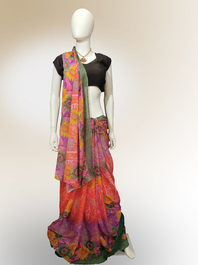 Saree in Tropical Floral Motif Indian Clothing in Denver, CO, Aurora, CO, Boulder, CO, Fort Collins, CO, Colorado Springs, CO, Parker, CO, Highlands Ranch, CO, Cherry Creek, CO, Centennial, CO, and Longmont, CO. NATIONWIDE SHIPPING USA- India Fashion X