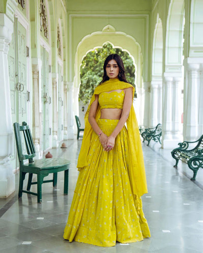 Daffodil Floral Lehenga Set - Indian Clothing in Denver, CO, Aurora, CO, Boulder, CO, Fort Collins, CO, Colorado Springs, CO, Parker, CO, Highlands Ranch, CO, Cherry Creek, CO, Centennial, CO, and Longmont, CO. Nationwide shipping USA - India Fashion X